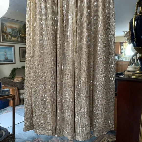 New York & Company Gold Sequin Maxi Skirt Elastic Waist - Picture 4 of 7